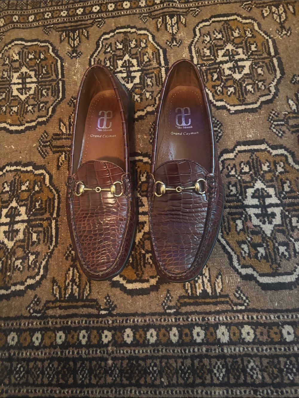 Allen Edmonds Brown Croc-Embossed Bit Loafers